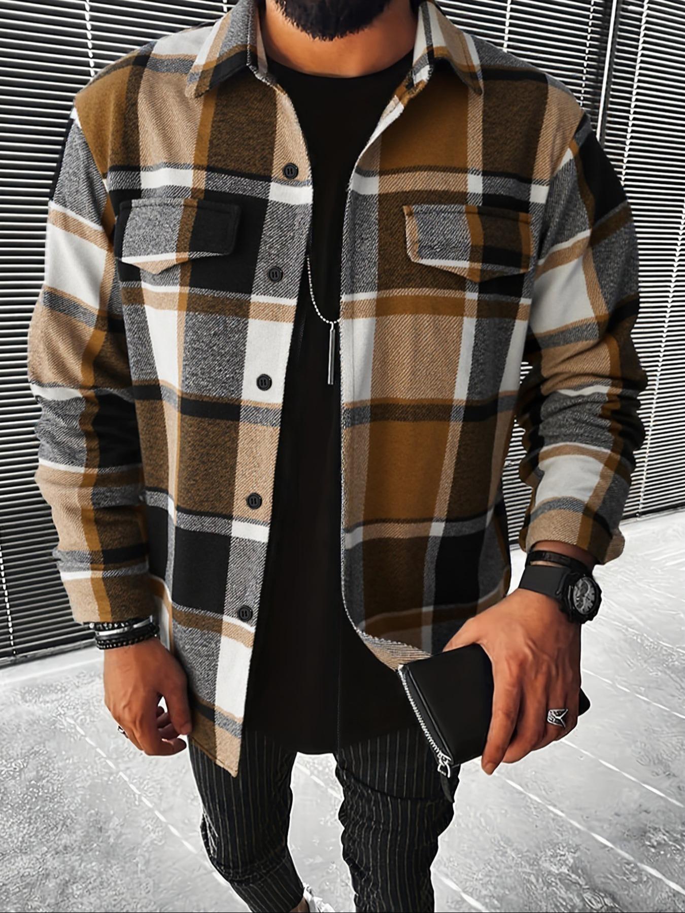 Retro Plaid Shirt Men Casual E - огляд і ціна Flannel Shirt Lined